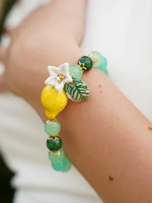 Bracciale con limone e perle di pietra di Giada e Avventurina