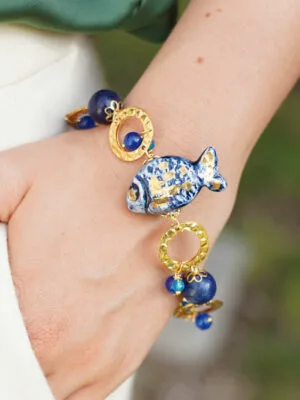 Bracciale con Cerchi, Pesce e Lapislazzuli